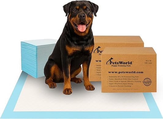 PetsWorld XL Dog Pee Pads 30"x36", 200-Count – Heavy Duty, Leak-Proof Potty Training Pads for Puppies & Large Dogs, Super Absorbent, Quick-Dry Disposable Pads with Odor Control