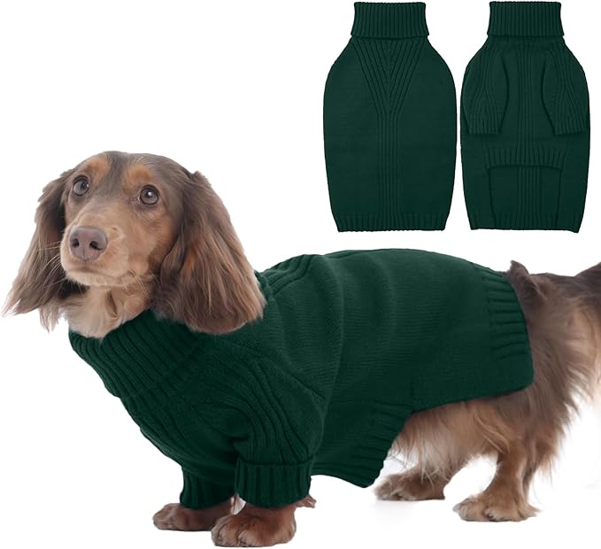 IECOii Dachshund Sweater,Turtleneck Dog Sweater for Small Medium Dogs Girl Boy,Stretchy & Breathable,Warm Knitted Pullover Coat,High Neck Knitwear for Cold Weather Indoor & Outdoor Wear (Green,M)