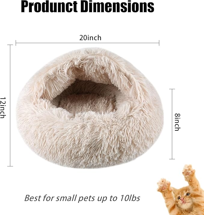 Cat Beds for Indoor Cats,Cat Cave for Puppy and Kitty,Calming Small Dog Bed for Small Dogs with Cover Cave,Cozy Warming Fluffy Washable Anti-Slip Pet Sleeping Bag(20 * 20inch,Beige)
