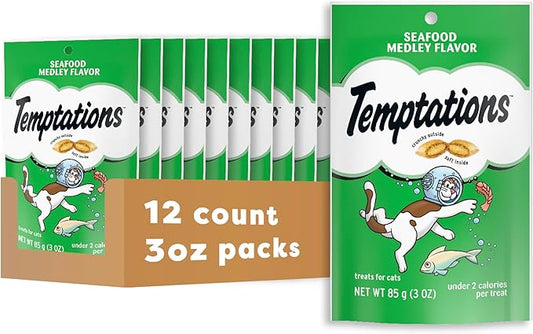 Temptations Classic Crunchy and Soft Cat Treats, Seafood Medley Flavor, 3 oz. Pouch (Pack of 12)