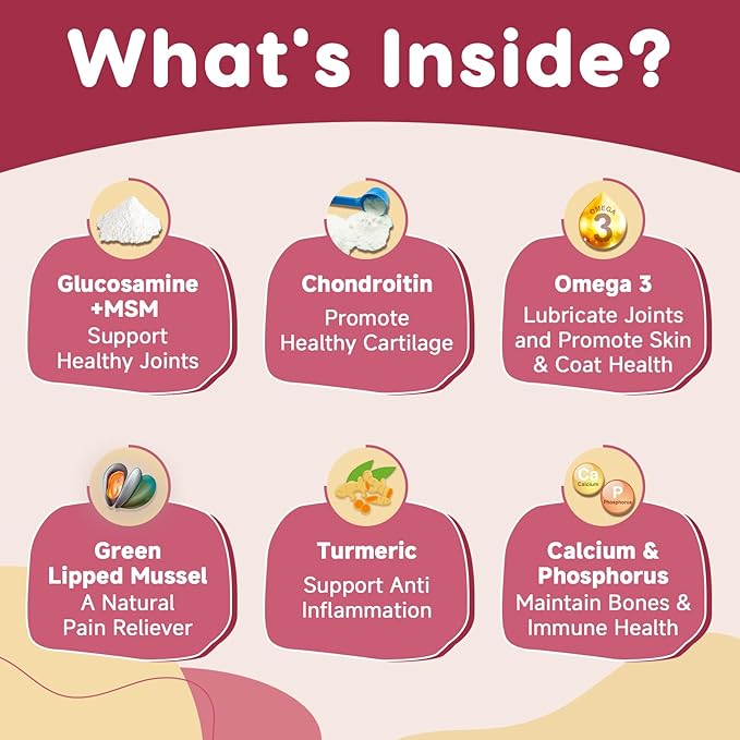 Glucosamine for Dogs - Joint Supplement for Dogs with Chondroitin, MSM, Omega 3, Hemp, Turmeric for Dog Joint Pain Relief, Dog Joint Supplement with Calcium Support Cartilage & Bone Health, 180 Chews