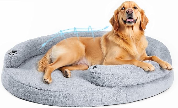BurgeonNest Orthopedic Dog Bed for Large Dogs, Waterproof Soft Medium Pet Couch Bolster Bed with Pillow, Removable Washable Cover, Non-Slip Bottom, Egg-Crate Foam, Grey