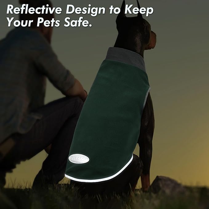 cyeollo 2 Pack Fleece Dog Sweater Stretchy Sweatshirt for Dogs Vest Lightweight Jacket with Reflective Stripe Pullover Dog Clothes XL Green & Grey