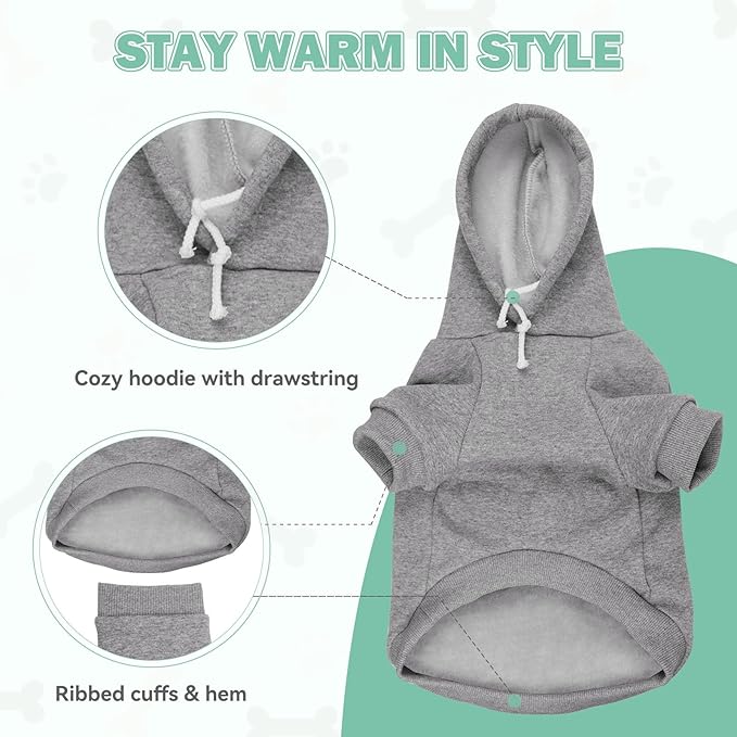 Dog Sweaters,Dog Hoodie,Cozy Fleece Interior Sweatshirt with Hood & Pocket,Leash Hole,Pet Clothes Sweater for Small,Medium,and Large Dogs,Grey&XL