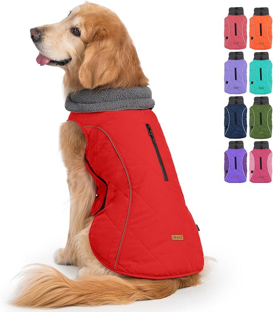 EMUST Dog Jackets for Winter, Cold Weather Coats for Dogs, Soft Winter Jackets for Medium Large Dog, Pet Vest for Small Medium Large Dogs, Red, L