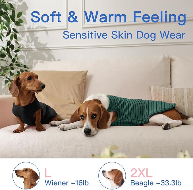 3 Pack Sweaters for Medium Dogs Girl -Green-XXL,Striped Pullover | Soft Stretchy Shirt for Sensitive Skin,Sleeveless Lightweight for Travel,Party,Walking Keep Warm