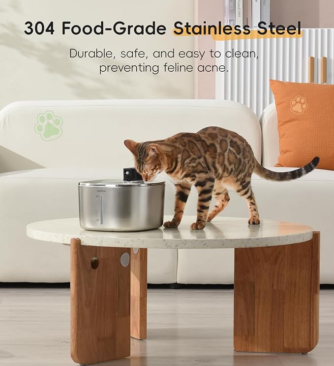 Cat Water Fountain Stainless Steel, 138fl.oz / 4.1L Wireless Cat Fountain, Pet Water Dispenser Cordless for Cats & Dogs Indoor