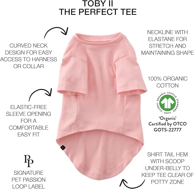 Toby II - The Perfect Tee, 3 Pack Short Sleeve Pet T-Shirt 100% Organic Cotton Tees Clothes for Small, Medium, Large Dogs, Pink Camo, Small