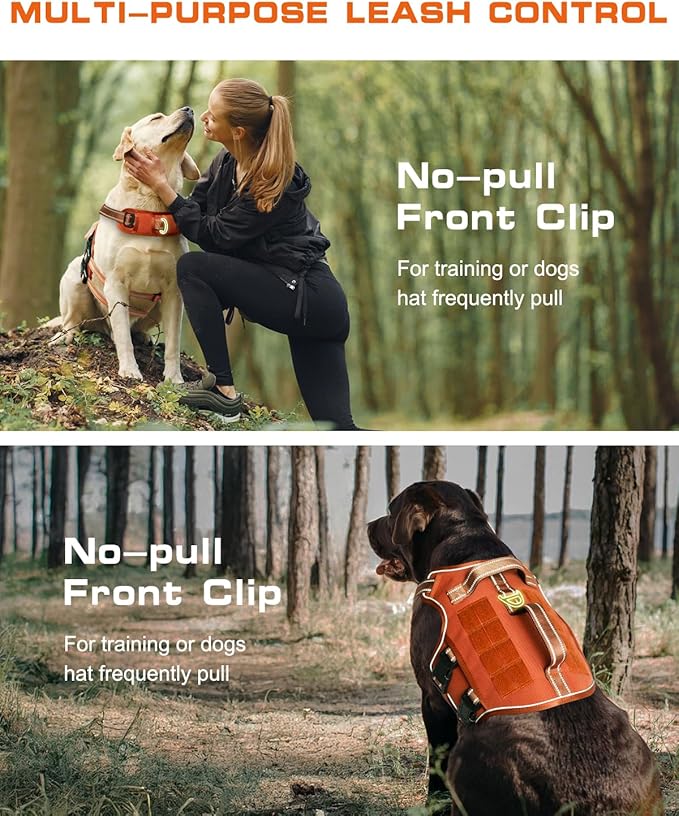 Dog Harness for Large Dogs Heavy Duty, No Pull Tactical Dog Harness with Molle System, Easy On and Off Service Dog Vest, Breathable Padded, Adjustable Reflective Pet Vest for Walking Hiking Training