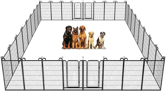 Dog Playpen Outdoor 32 Piece Panels Heavy Duty Dog Fence 47" Height Anti-Rust with Doors Portable for RV Camping Yard, Total 71FT, 406 Sq.ft, Snowy Black