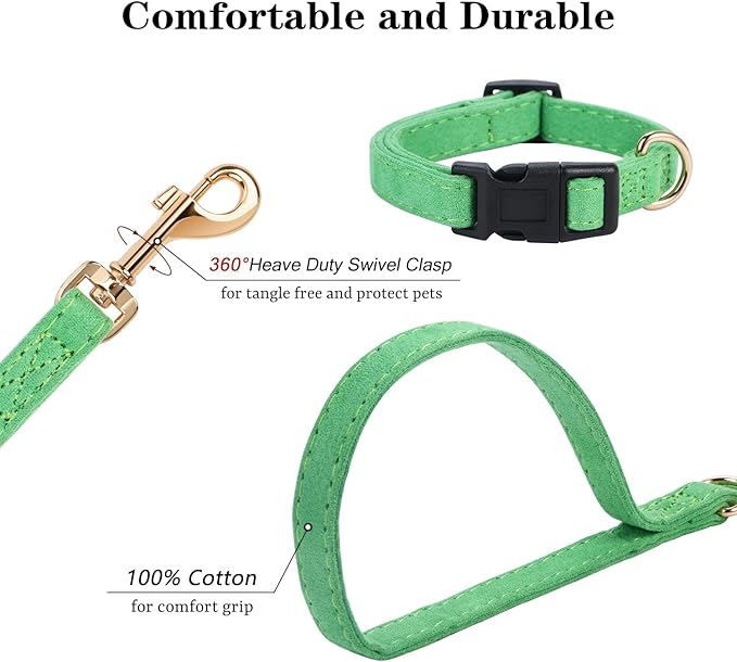 No Pull Dog Harness- Lightweight, Soft, Adjustable Small Harness Collar and Leash Set, Suitable for Cats Puppy Small and Medium-Sized Dog Outdoor Training and Running (Green, XXS)