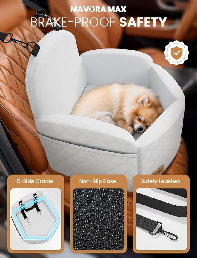 (Up to 35lbs Small/Medium Dog Car Seat Booster Dog Seat for Car Portable with Adjustable Seatbelts Pet Travel Car Bed Seat for SUV, Truck, with Memory Foam Cushion (White)