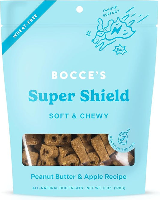 Bocce's Bakery Dailies Super Shield Dog Treats for Immune Support, Wheat-Free Dog Treats, Made with Real Ingredients, Baked in The USA, All-Natural Soft & Chewy, Peanut Butter & Apple, 6 oz