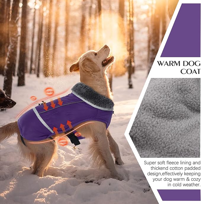 QBLEEV Warm Dog Coat Reflective Winter Jacket, Waterproof Windproof Dog Turtleneck Clothes for Cold Weather Thicken Fleece Pet Snowsuit Christmas Puppy Vest Apparel for Small Medium Large Dogs S
