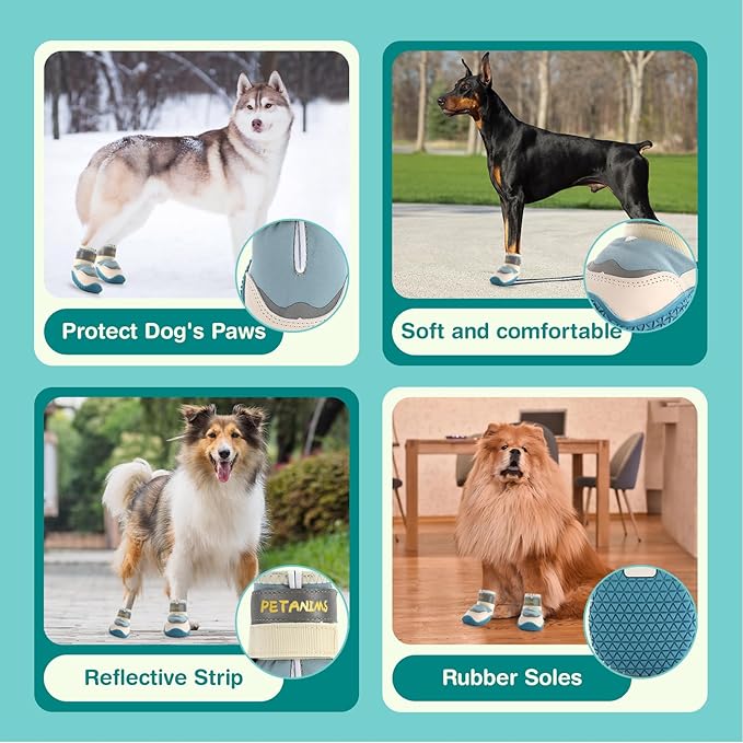 Dog Shoes for Large Dogs, Medium Dog Boots & Paw Protectors for Winter Snow, Waterproof Dog Booties for Hot Pavement, Hardwood Floors, for Rainy Blue Size 5