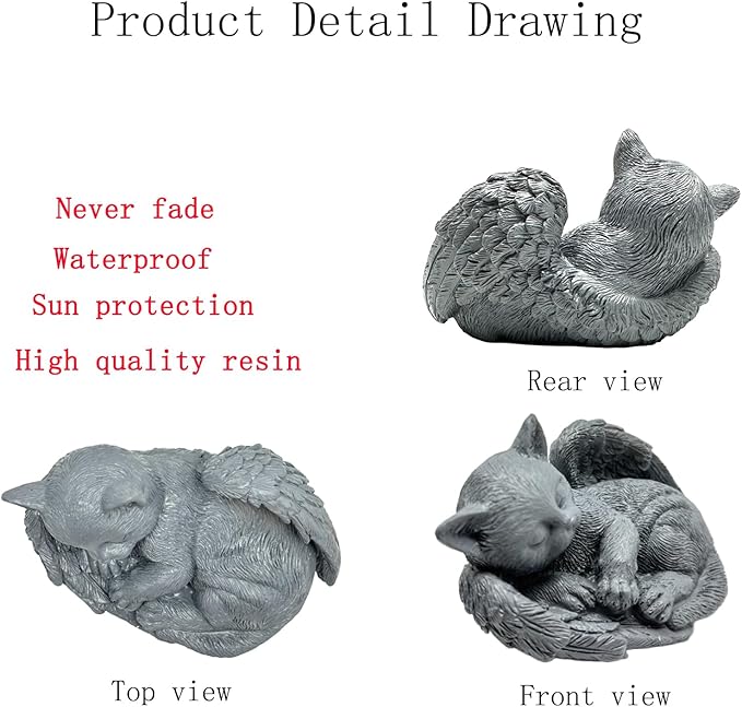 Small Cat Memorial Stone Commemorates Our Lost Fur Baby,Peaceful Sleeping Cat Angel Statue for Garden,Indoor,Pet Grave Markers,and Loss of Cat Sympathy Gift(Gray)