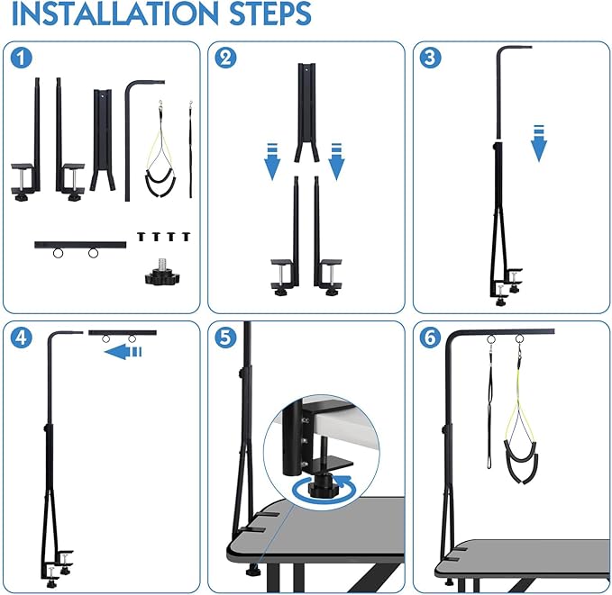 Professional Dog Grooming Table Arm with Double Clamp, 42" H Adjustable Pet Grooming Stand with Grooming Loop Noose for Small Medium Large Dog - Sturdy, and Easy-to-Install