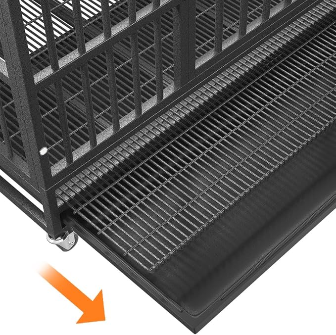 48/42/38 inch Heavy Duty Indestructible and Escape-Proof Dog Crate Cage Kennel for Large Dogs, High Anxiety Dog Crate with Removable Wire Trays and Wheels, Extra Large XL XXL