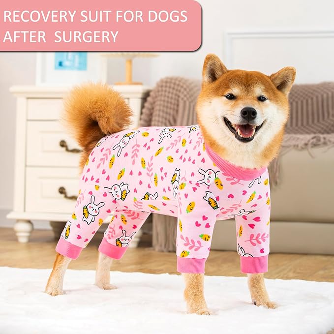 Dog Recovery Suit for Small Medium Large Dogs, Pet Onesie After Surgery Comfort Dog Bodysuit Anti Licking (Large, Bunny Carrot)