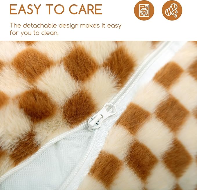 Hollypet Cat Bed Fluffy Plush Mutifuctional Double-Layer Soft Pet Couch Orthopedic Sofa Nest Beds for Small Cats and Dogs, Brown and Light Yellow (25x20x13 inch)