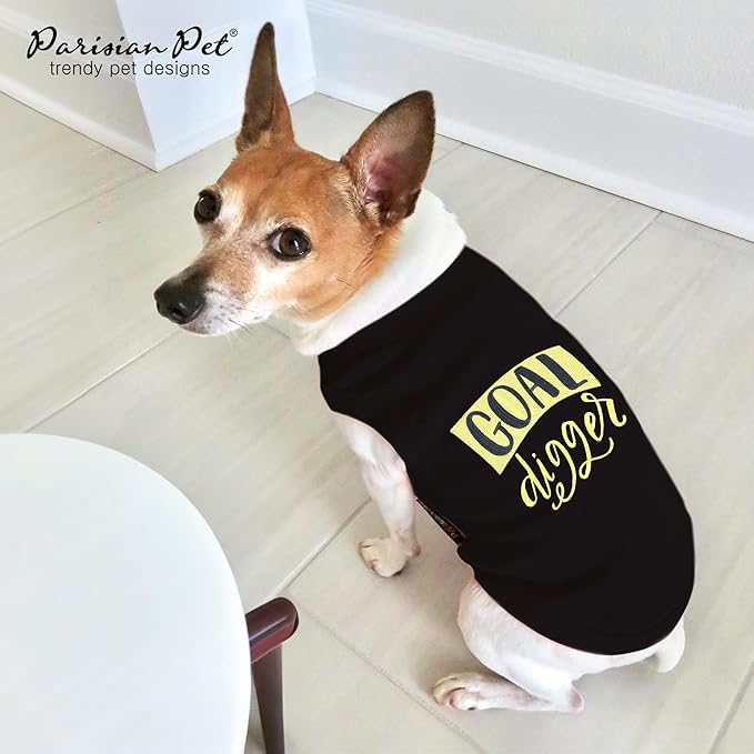 Parisian Pet Unisex Dog Tshirt - Embroidered “ Goal Digger “ Tank Top - Breathable and Lightweight Dog Clothes - Sleeveless Black Tee Shirts - Machine Washable Shirts for Small Dogs - S