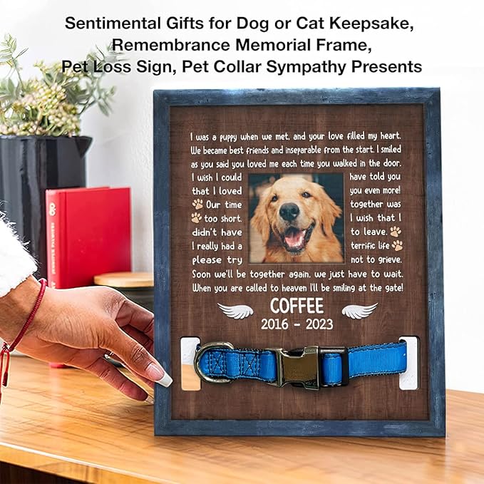 Pawfect House 11x9in Pet Collar Frame - Personalized Custom Pet Loss Sign - Dog Memorial Picture Frame Gifts