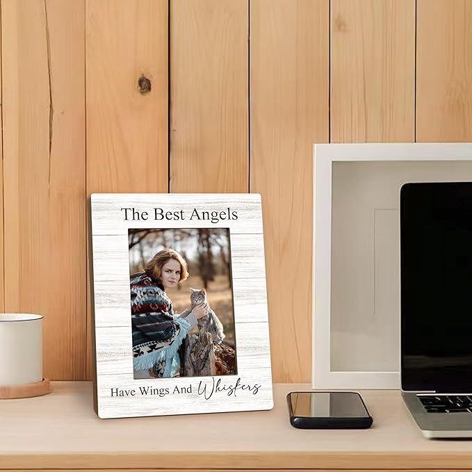 Cat Memorial Picture Frames - Cats Photo Frame, Memorial Sympathy Gifts for Loss of Pet Cat, The Best Angels Have Wings and Whiskers Picture Photo Frames for Home Bedroom Decor, 5x7