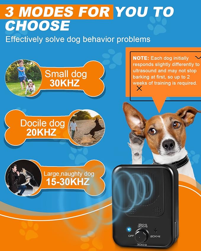 Anti Barking Device for Dogs, Ultrasonic Dog Barking Control Devices Up to 50 Ft Range with 3 Modes, Rechargeable Waterproof Bark Deterrent Box, Dog Barking Silencer for All Dogs Indoor Outdoor