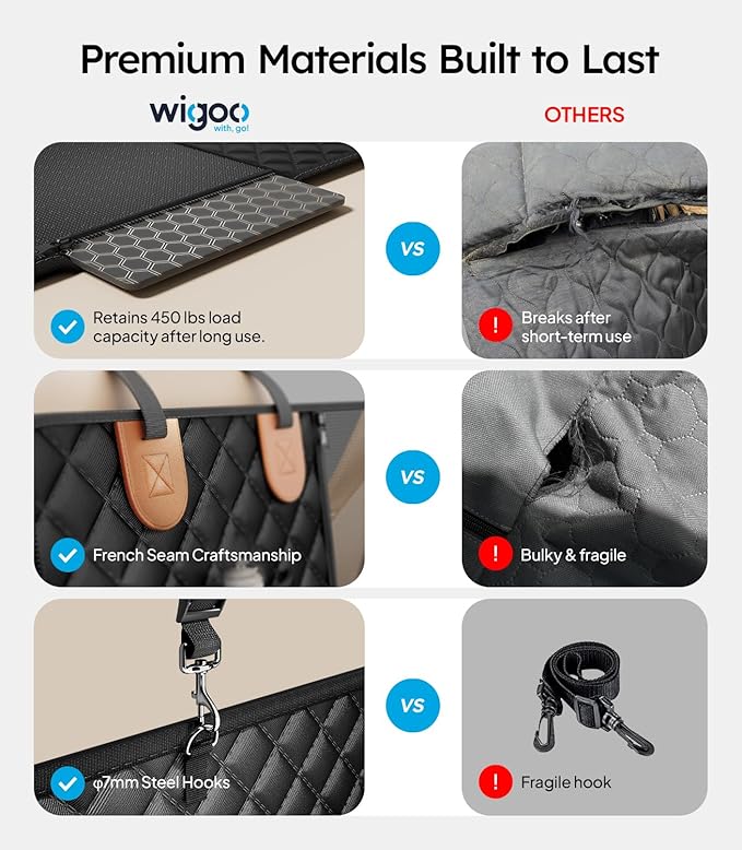 Wigoo Dog Truck Seat Cover for Back Seat, Dog Hammock with Hard Bottom Support (450lbs), Heavy Duty Waterproof Car Bed Extender for 2-4 Large Dogs, Backseat Protector for Truck/SUV, Black+Orange