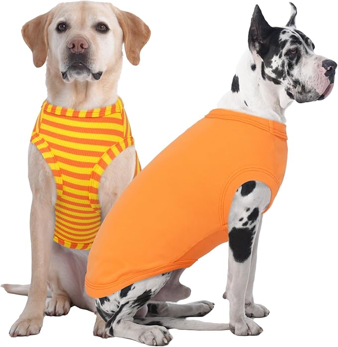 IECOii 2 Pack Dog T-Shirt for Large Dogs,Breathable Tshirts for Hot Weather,Stretchy & Comfortable Pet Summer Clothes Outdoor & Indoor Wearing,Pet Tank Top Set Great Dane Tee Shirts,Orange+Stripes,5XL