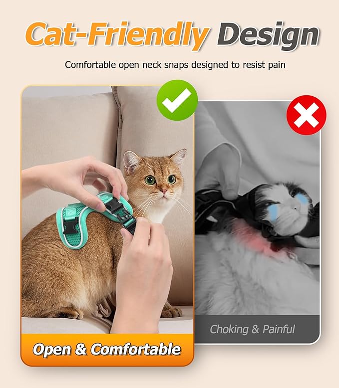 Halypet Cat Harness and Leash Set [MAX Safety 4th-Gen Upgrade] Escape Proof Adjustable Cat Leash Comfortable Soft Vest Easy to Wear Kitten Harness with Reflective Strip for Cats Walking, XS Green