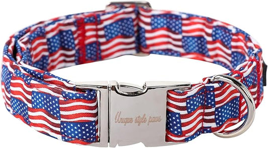 Unique style paws Independence Day Dog Collar Metal Buckle Wave Flag Collar Gift Durable Cute Collar for Small Medium Large Boys Girls Dogs