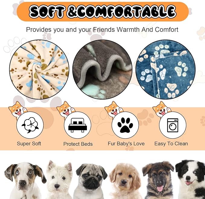 Rezutan 1 Pack 3 Blankets for Dogs, Dog Blanket for Large & Medium Pet Cat, Premium Soft Fluffy Suitable for Dog Kennels & Beds, Sofas, Gifts Puppy Essentials, 41x31inch, Gray/Blue/Beige