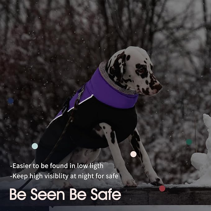IECOii Extra Warm Reflective Dog Coat - Adjustable Winter Jacket with Buckle & Fleece Turtleneck for Small to Extra Large Dogs