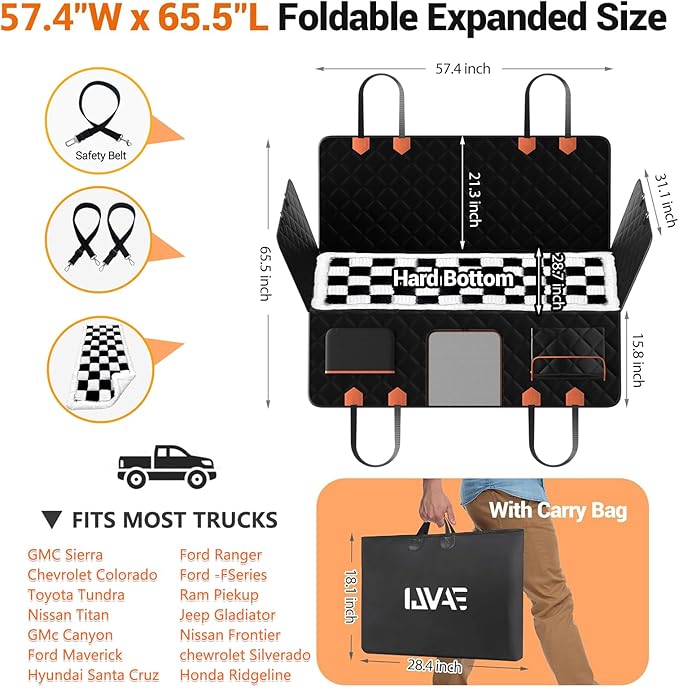 Hard Bottom Car Seat Cover for Dog swith Removable Soft Blankets,Scratch-Proof and Anti-Slip Car Dog Hammock for Large Dogs White for Crew Cab Trucks F150