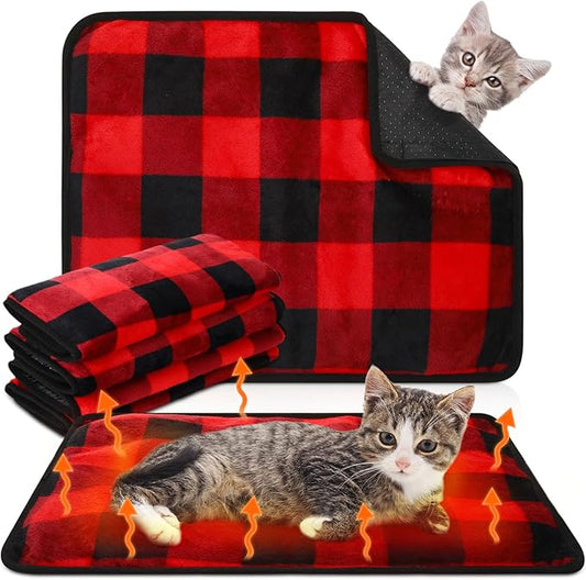 4 Pack Self Heating Cat Bed Cat Self Warming Pad with Removable Cover Extra Warm Thermal Pet Pad Washable Pet Crate Mat Anti Slip Kennel for Indoor Outdoor Pets (Buffalo Plaid,16 x 20 Inches)