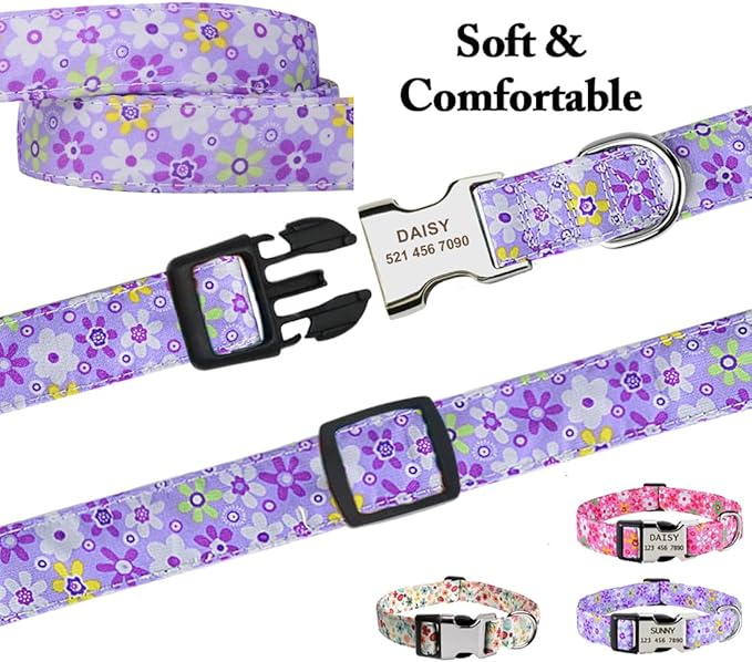 Personalized Dog Collars - Floral Custom Dog Collar with Engraved ID Name and Phone Number - Customized Dog Collars for Puppy Small Medium Large X-Large Boy Girl Dogs (Pack of 1)
