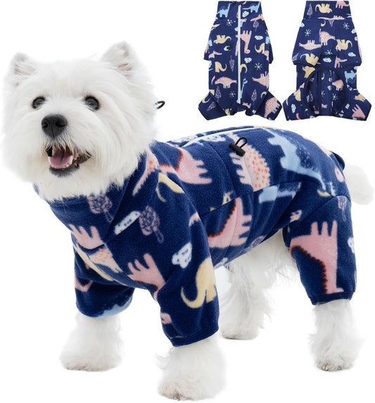 ROZKITCH Dog Winter Coat Soft Fleece Pullover Pajamas, Pet Windproof Warm Cold Weather Jacket Vest with Reflective Zipper, Jumpsuit Apparel Outfit Clothes for Small Dog Dinosaur 2XS