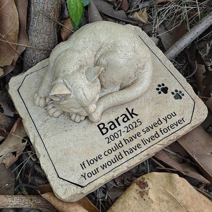 Personalized Cat Memorial Grave Marker Tribute Statue - Custom Cat Memorial Garden Stones Commemorates Our Lost Fur Baby - Pet Cat Headstone Memorial Gifts Indoor Outdoor Decor