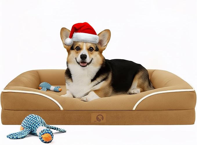 Homemate Dog Beds Large Sized Dog: 36x27 inch Orthopedic Large Dogs Bed XL Outdoor Pet Cat Bed Sofa Supplies with Toy Dogs Crate Pad Couch with Removable Washable Cover & Non-Slip Botton Brown