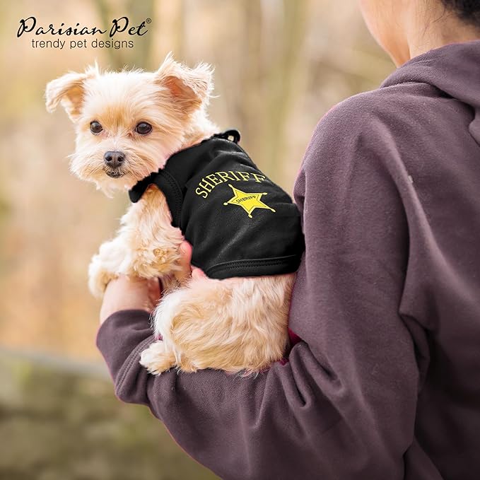 Parisian Pet Dog Tshirt - Embroidered “ Sheriff “ Dogs Apparel - Lightweight and Skin Friendly Dog Clothes - Sleeveless Doggy Tee Shirts - Machine Washable Shirt for Large Dogs - XL