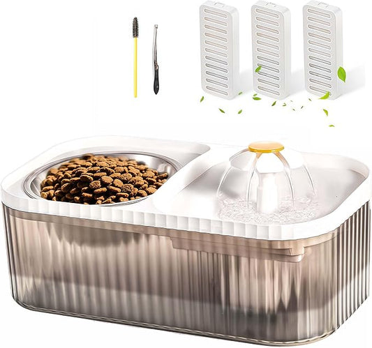 Marchul Cat Water Fountain and Stainless Steel Food Bowl, 100oz/3L Super Quiet Automatic Pet Water Dispenser with Smart Pump and 3 Replacement Filters for Cats and Small Dogs, White