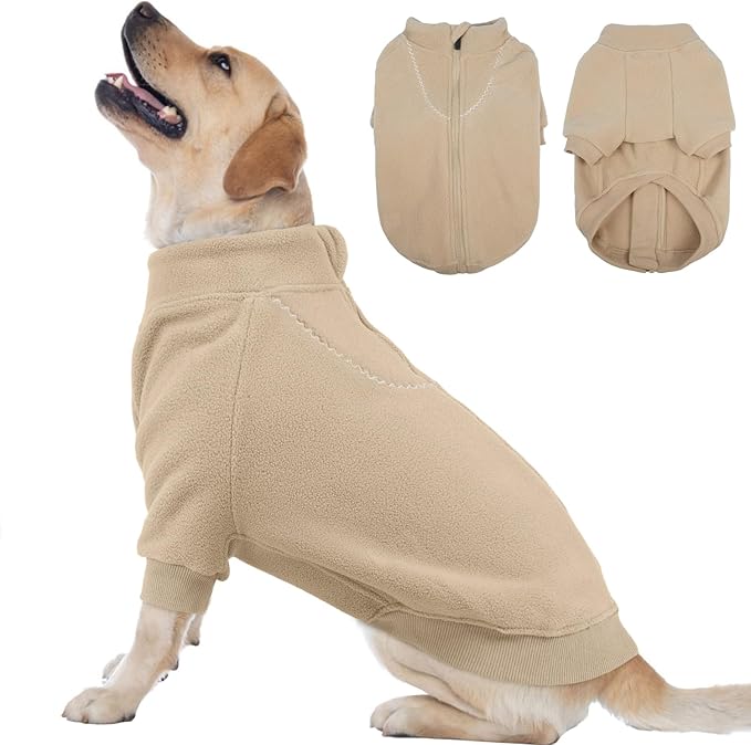 BRKURLEG Dog Sweater, Turtleneck Thick Dogs Sweatshirts Fleece Sweater, Dog Winter Coat for Small Medium Large Dogs, Pet Warm Sweaters with Zipper, Pullover Jacket with Sleeve (Light Coffee, XXXL)