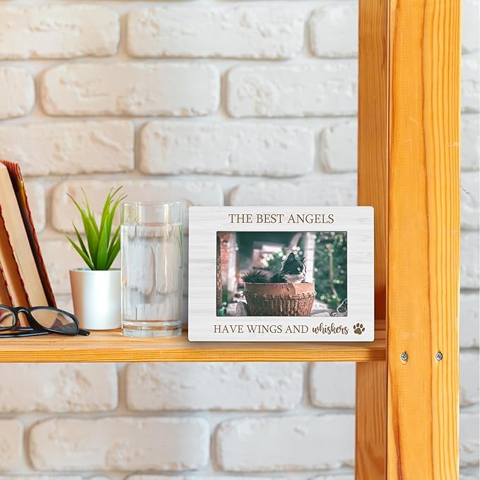 Dog Cat memorial 4x6 Picture Frame, Gifts for Pet Owner Photo Frame, Pet Memorial Gifts for Loss of Dog, the Best Angels Have Wings and Whiskers Picture Photo Frames for Desk Decor