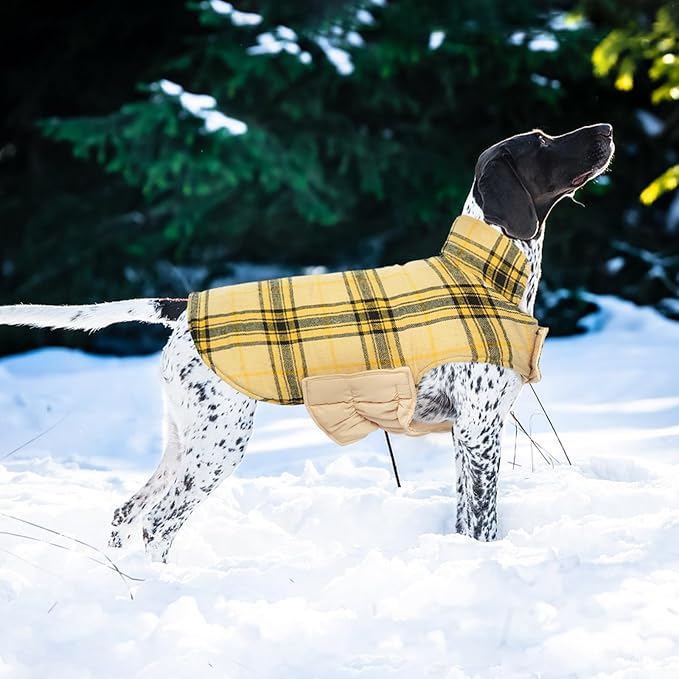 Kuoser Warm Dog Coat, Waterproof Dog Jacket for Extra Large Dogs, Adjustable Durable XXL Doggie Winter Coat Reversible Puppy Cold Weather Apparel from Small to Large Breed, Yellow XXL