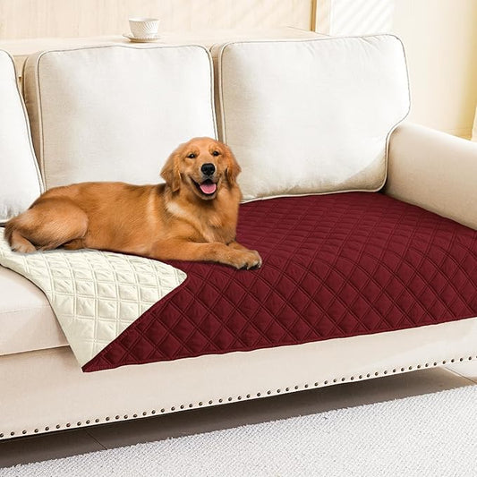 Smiry Waterproof Dog Bed Cover Pet Blanket, Soft Washable Dog Blanket for Furniture Bed Couch Sofa Reversible, Checkered (40"x80", Wine Red/Beige)