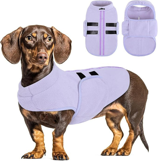 Queenmore XL Dog Sweater, Soft Fleece Vest Pullover Dog Jacket with Leash Hole, Warm Winter Dogs Clothes Cold Weather Doggy Dachshund Sweaters for Large Dogs Cats Boy or Girl (Lilac, XL)