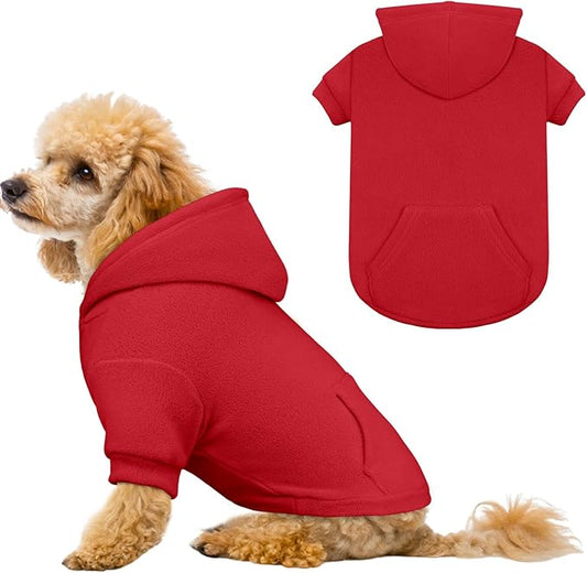 Dog Sweaters for Small Dogs,Dog Hoodies,Warm Fleece Sweatshirt with Hood & Pocket,Leash Hole,Cozy Cold Weather Puppy Clothes Pet Sweater for Small Dogs(Red,S)