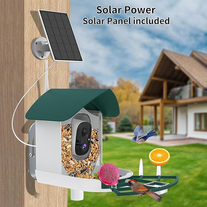 Bird Feeder with Camera,AI Identify Birds Species,Smart Birds Camera with Solar Powered,Auto Record FHD Feather Visitor Video in Backyard,Patio,Instant Notifications,Ideal Gifts for Bird Lovers