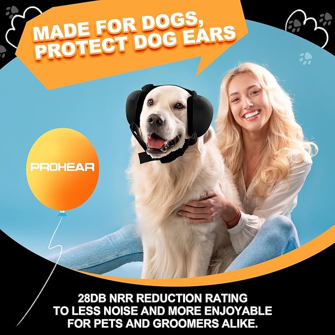 PROHEAR Dog Ear Muffs Hearing Protection for Dogs, NRR 28dB Noise Cancelling Headphones, Easy to Adjust Dog Hearing Protection Earmuffs for Thunder, Hunting, Tourism, Cars, Racing, Small, Black